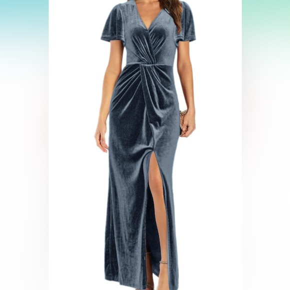 Long Sleeve Off-the-Shoulder Dress with Slate Blue main image 1